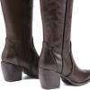 DREAM PAIRS Womens Cowboy Boots Wide Calf Comfortable Pull On Zipper Chunky Heel Pointed Toe Embroidered Western Cowgirl Knee High Boots Girls Ladies Retro Tall Boot(Brown/Pu)