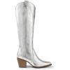 DREAM PAIRS Womens Cowboy Boots Wide Calf Comfortable Pull On Zipper Chunky Heel Pointed Toe Embroidered Western Cowgirl Knee High Boots Girls Ladies Retro Tall Boot(Metallic Silver)