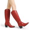 DREAM PAIRS Womens Cowboy Boots Wide Calf Comfortable Pull On Zipper Chunky Heel Pointed Toe Embroidered Western Cowgirl Knee High Boots Girls Ladies Retro Tall Boot(Red)