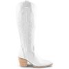 DREAM PAIRS Womens Cowboy Boots Wide Calf Comfortable Pull On Zipper Chunky Heel Pointed Toe Embroidered Western Cowgirl Knee High Boots Girls Ladies Retro Tall Boot(White)