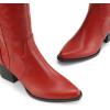 DREAM PAIRS Womens Cowboy Boots Wide Calf Comfortable Pull On Zipper Chunky Heel Pointed Toe Embroidered Western Cowgirl Knee High Boots Girls Ladies Retro Tall Boot(Red)