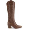 DREAM PAIRS Womens Cowboy Boots Wide Calf Comfortable Pull On Zipper Chunky Heel Pointed Toe Embroidered Western Cowgirl Knee High Boots Girls Ladies Retro Tall Boot(Light Brown)