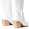 DREAM PAIRS Womens Cowboy Boots Wide Calf Comfortable Pull On Zipper Chunky Heel Pointed Toe Embroidered Western Cowgirl Knee High Boots Girls Ladies Retro Tall Boot(White)