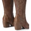 DREAM PAIRS Womens Cowboy Boots Wide Calf Comfortable Pull On Zipper Chunky Heel Pointed Toe Embroidered Western Cowgirl Knee High Boots Girls Ladies Retro Tall Boot(Light Brown)
