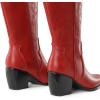 DREAM PAIRS Womens Cowboy Boots Wide Calf Comfortable Pull On Zipper Chunky Heel Pointed Toe Embroidered Western Cowgirl Knee High Boots Girls Ladies Retro Tall Boot(Red)