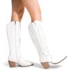 DREAM PAIRS Womens Cowboy Boots Wide Calf Comfortable Pull On Zipper Chunky Heel Pointed Toe Embroidered Western Cowgirl Knee High Boots Girls Ladies Retro Tall Boot(White)