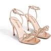 DREAM PAIRS Women’s Double Bowknots Crystal Sandals Clear Slingback Heels Square Toe Shoes for Party Wedding(Champagne)