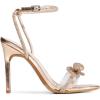 DREAM PAIRS Women’s Double Bowknots Crystal Sandals Clear Slingback Heels Square Toe Shoes for Party Wedding(Champagne)