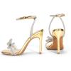 DREAM PAIRS Women’s Double Bowknots Crystal Sandals Clear Slingback Heels Square Toe Shoes for Party Wedding(Gold-pat)