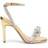 DREAM PAIRS Women’s Double Bowknots Crystal Sandals Clear Slingback Heels Square Toe Shoes for Party Wedding(Gold-pat)