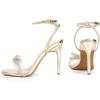 DREAM PAIRS Women’s Double Bowknots Crystal Sandals Clear Slingback Heels Square Toe Shoes for Party Wedding(Gold-pu)