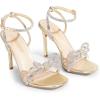 DREAM PAIRS Women’s Double Bowknots Crystal Sandals Clear Slingback Heels Square Toe Shoes for Party Wedding(Gold-pu)