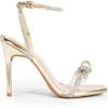 DREAM PAIRS Women’s Double Bowknots Crystal Sandals Clear Slingback Heels Square Toe Shoes for Party Wedding(Gold-pu)