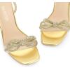 DREAM PAIRS Women’s Double Bowknots Crystal Sandals Clear Slingback Heels Square Toe Shoes for Party Wedding(Gold-rhinestone)