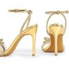 DREAM PAIRS Women’s Double Bowknots Crystal Sandals Clear Slingback Heels Square Toe Shoes for Party Wedding(Gold-rhinestone)
