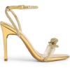 DREAM PAIRS Women’s Double Bowknots Crystal Sandals Clear Slingback Heels Square Toe Shoes for Party Wedding(Gold-rhinestone)