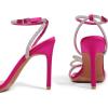 DREAM PAIRS Women’s Double Bowknots Crystal Sandals Clear Slingback Heels Square Toe Shoes for Party Wedding(Hot Pink-satin)