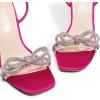 DREAM PAIRS Women’s Double Bowknots Crystal Sandals Clear Slingback Heels Square Toe Shoes for Party Wedding(Hot Pink-satin)