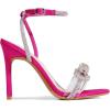 DREAM PAIRS Women’s Double Bowknots Crystal Sandals Clear Slingback Heels Square Toe Shoes for Party Wedding(Hot Pink-satin)