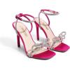 DREAM PAIRS Women’s Double Bowknots Crystal Sandals Clear Slingback Heels Square Toe Shoes for Party Wedding(Hot Pink-satin)