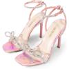 DREAM PAIRS Women’s Double Bowknots Crystal Sandals Clear Slingback Heels Square Toe Shoes for Party Wedding(Rainbow Pink-pu)