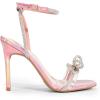 DREAM PAIRS Women’s Double Bowknots Crystal Sandals Clear Slingback Heels Square Toe Shoes for Party Wedding(Rainbow Pink-pu)