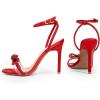 DREAM PAIRS Women’s Double Bowknots Crystal Sandals Clear Slingback Heels Square Toe Shoes for Party Wedding(Red-satin)