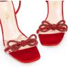 DREAM PAIRS Women’s Double Bowknots Crystal Sandals Clear Slingback Heels Square Toe Shoes for Party Wedding(Red-satin)
