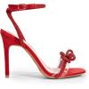 DREAM PAIRS Women’s Double Bowknots Crystal Sandals Clear Slingback Heels Square Toe Shoes for Party Wedding(Red-satin)