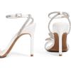 DREAM PAIRS Women’s Double Bowknots Crystal Sandals Clear Slingback Heels Square Toe Shoes for Party Wedding(White)
