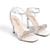 DREAM PAIRS Women’s Double Bowknots Crystal Sandals Clear Slingback Heels Square Toe Shoes for Party Wedding(White)