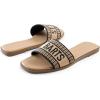 DREAM PAIRS Women’s Flat Sandals Slip On Slides Sandals Square Open Toe Jacquard Braided Fashion Slides Casual Beach Slippers for Summer(Black/Brown-knit)