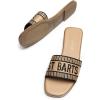 DREAM PAIRS Women’s Flat Sandals Slip On Slides Sandals Square Open Toe Jacquard Braided Fashion Slides Casual Beach Slippers for Summer(Black/Brown-knit)