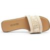 DREAM PAIRS Women’s Flat Sandals Slip On Slides Sandals Square Open Toe Jacquard Braided Fashion Slides Casual Beach Slippers for Summer(Nude-knit)