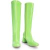 DREAM PAIRS Women’s Gogo Boots Square Toe Chunky Wide Calf Knee High Boots For Women(Green-pat)