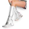 DREAM PAIRS Women’s Gogo Boots Square Toe Chunky Wide Calf Knee High Boots For Women(Metallic Silver)