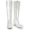 DREAM PAIRS Women’s Gogo Boots Square Toe Chunky Wide Calf Knee High Boots For Women(Metallic Silver)