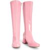 DREAM PAIRS Women’s Gogo Boots Square Toe Chunky Wide Calf Knee High Boots For Women(Pink-pat)