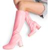 DREAM PAIRS Women’s Gogo Boots Square Toe Chunky Wide Calf Knee High Boots For Women(Pink-pat)