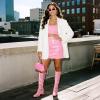 DREAM PAIRS Women’s Gogo Boots Square Toe Chunky Wide Calf Knee High Boots For Women(Pink-pat)
