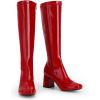 DREAM PAIRS Women’s Gogo Boots Square Toe Chunky Wide Calf Knee High Boots For Women(Red/Patent/Pu)