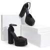 DREAM PAIRS Women’s High Chunky Platform Closed Toe Block Heels Square Toe Ankle Strap Dress Wedding Party Pumps Shoes Aurelia(Black-satin)