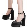 DREAM PAIRS Women’s High Chunky Platform Closed Toe Block Heels Square Toe Ankle Strap Dress Wedding Party Pumps Shoes Aurelia(Black-satin)