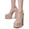 DREAM PAIRS Women’s High Chunky Platform Closed Toe Block Heels Square Toe Ankle Strap Dress Wedding Party Pumps Shoes Aurelia(Nude)