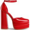 DREAM PAIRS Women’s High Chunky Platform Closed Toe Block Heels Square Toe Ankle Strap Dress Wedding Party Pumps Shoes Aurelia(Red-pat)