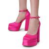 DREAM PAIRS Women’s High Chunky Platform Closed Toe Block Heels Square Toe Ankle Strap Dress Wedding Party Pumps Shoes Aurelia(Rose Red-satin)