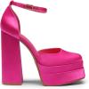 DREAM PAIRS Women’s High Chunky Platform Closed Toe Block Heels Square Toe Ankle Strap Dress Wedding Party Pumps Shoes Aurelia(Rose Red-satin)