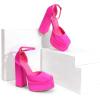 DREAM PAIRS Women’s High Chunky Platform Closed Toe Block Heels Square Toe Ankle Strap Dress Wedding Party Pumps Shoes Aurelia(Rose Red-satin)