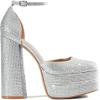 DREAM PAIRS Women’s High Chunky Platform Closed Toe Block Heels Square Toe Ankle Strap Dress Wedding Party Pumps Shoes Aurelia(Silver-rhinestone)