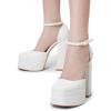 DREAM PAIRS Women’s High Chunky Platform Closed Toe Block Heels Square Toe Ankle Strap Dress Wedding Party Pumps Shoes Aurelia(White)